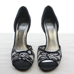 Stuart Weitzman Lace Satin Trim Peep Toe Heel Pump